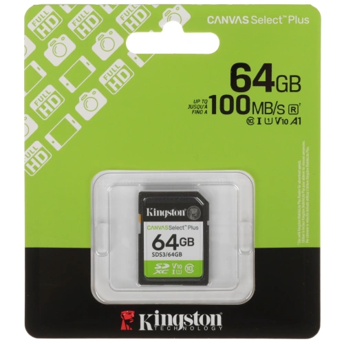 Карта памяти Kingston Canvas Select Plus SDS3/64GB SDXC 64GB V10 w/o adapter