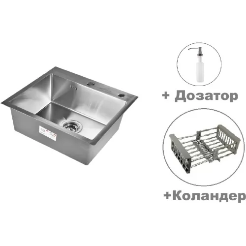 Кухонная мойка Wisent WS35044 Black с коландером, дозатором и сифоном