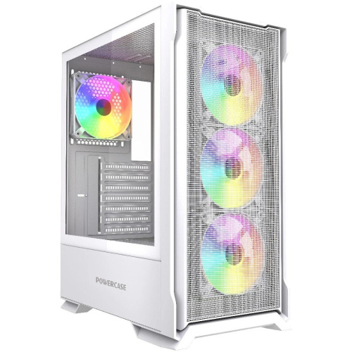 Корпус Powercase Mistral AZ4W ARGB (CMAZW-A4), Tempered Glass, 4x 120mm ARGB Fans, белый, ATX