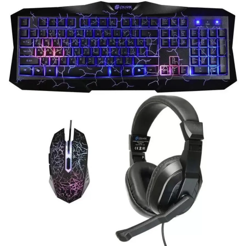 Комплект OKLICK HS-HKM100G Imperial 489352 клавиатура/мышь/гарнитура черный