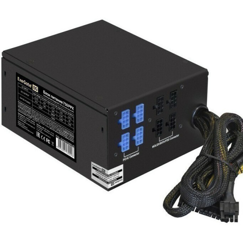 Блок питания ExeGate 750PPX EX292336RUS-S 750W (ATX, APFC, SC, КПД 80 (80 Plus), 14cm fan, 24pin, 2x(4+4)pin, 6xPCI-E, 8xSATA, 4xIDE, RTL, black)