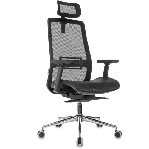 Кресло руководителя Бюрократ MC-912-H/SIT-M/B черный сетка с подголов. крестов. металл хром
