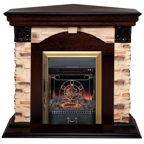 Электрокамин RealFlame Dublin Corner Rock AO античный дуб с очагом Majestic Lux Brass