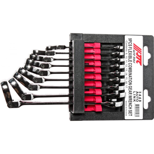 Набор ключей комбинированных JTC 3448 трещоточных с подвижной головкой 8-17мм в кейсе 9 предметов