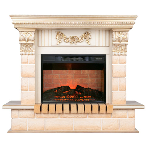 Электрокамин RealFlame Gracia 24/25,5 WT белый дуб с золотой патиной с очагом Irvine 24