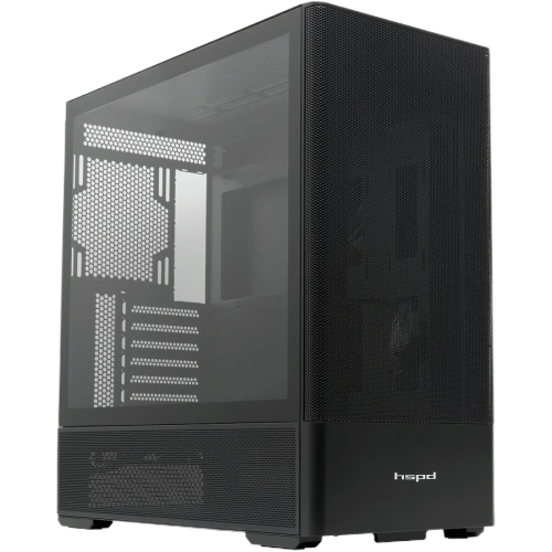 Корпус HSPD M712 (M712-TGBK) без БП, Mesh Mid Tower, Black, TG, 0.6 SPCC, no fans, E-ATX, ATX, mITX, 175/410/160mm, 2x2.5", 7xPCI