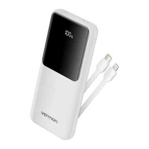 Power Bank Vention FHOW0 10000mAh (Micro-USB/C/A/A) со встроенными кабелями 22.5W Белый с LED Дисплеем
