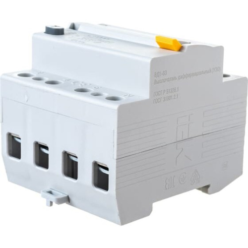 Выключатель IEK ВД1-63 (MDV10-4-040-100) дифф.тока УЗО 40A 100мА AC 4П 400В 4мод белый (упак. 1шт)