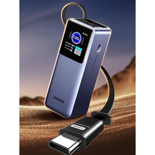 Внешний аккумулятор UGREEN PB726 (55987B) 165W Power Bank 20000mAh with Retractable Cable серый космос
