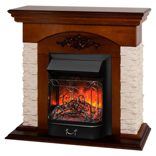 Электрокамин RealFlame Neapolis NT орех с очагом Majestic Lux Black