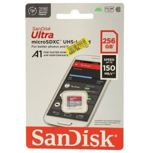 Карта памяти microSDXC SanDisk Ultra SDSQUAC-256G-GN6MN 256GB Class 10, UHS-I, R 150 МБ/с, без адаптера SD