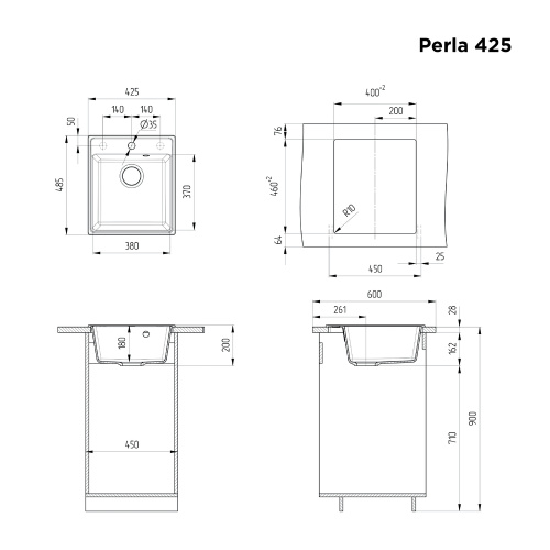 Кухонная мойка MAUNFELD Perla 425 MFQS-425DGR темно-серый
