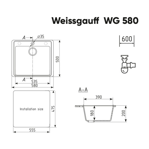 Мойка Weissgauff WG 58008 Anthracite