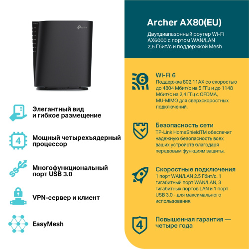 Роутер TP-Link (Archer AX80) (EU) AX6000 с портом 2,5 Гбит/с