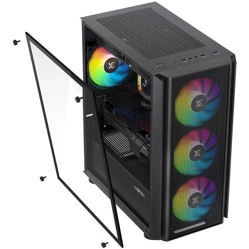Корпус XASTRA A402M 4ARGB-C6 Black (A402M-4FC12A-BK-C6) mATX/Mesh/full-size TG/ 4x120mm ARGB PWM fans/Argb+PWM HUB 6port