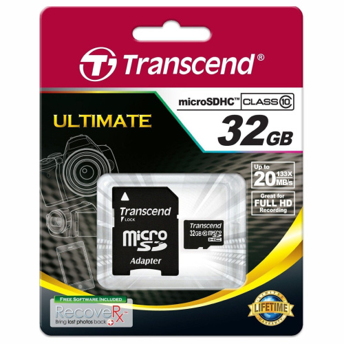 Карта памяти Transcend TS32GUSDHC10 micro SDHC 32GB UHS-I Class 10 U1 с адаптером
