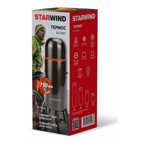 Термос Starwind 20-750 0.75л. серебристый/красный