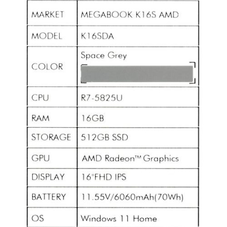 16" Ноутбук Tecno Megabook K16SDA серый