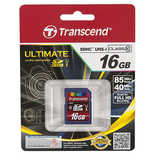 Карта памяти Transcend TS16GSDHC10U1 SDHC Ultimate, 16GB UHS-I Class 10 U1