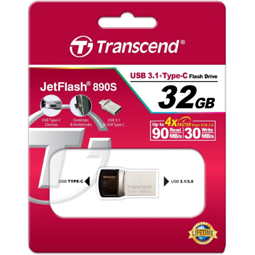 Flash Drive 32GB OTG USB 3.1 gen.1 & USB Type-C Transcend JetFlash 890 TS32GJF890S