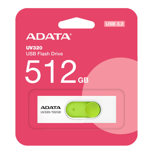 USB-флешка A-DATA UV320 (AUV320-512G-RWHGN) 512GB USB 3.2, белый/зеленый