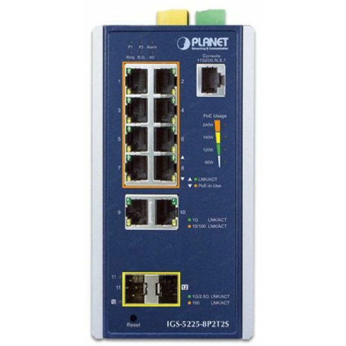 Коммутатор Planet (IGS-5225-8P4S) PoE для монтажа в DIN-рейку IP30 Industrial L2+/L4 8-Port 1000T 802.3at PoE+ 4-port 100/1000X SFP Managed