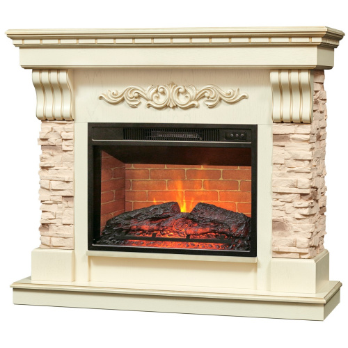 Электрокамин RealFlame Marseilles Luxe 24 WT белый дуб с золотой патиной с очагом Irvine 24