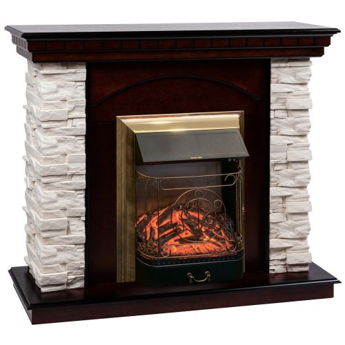 Электрокамин RealFlame Elford AO античный дуб с очагом Majestic Lux Brass